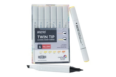 BRUSTRO Twin Tip Alcohol Based Marker Set of 6 (Yellows)