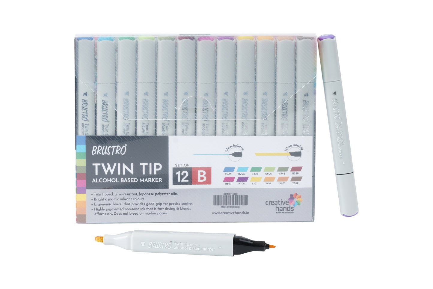 BRUSTRO Twin Tip Alcohol Based Marker Set Of 12 - Basic B