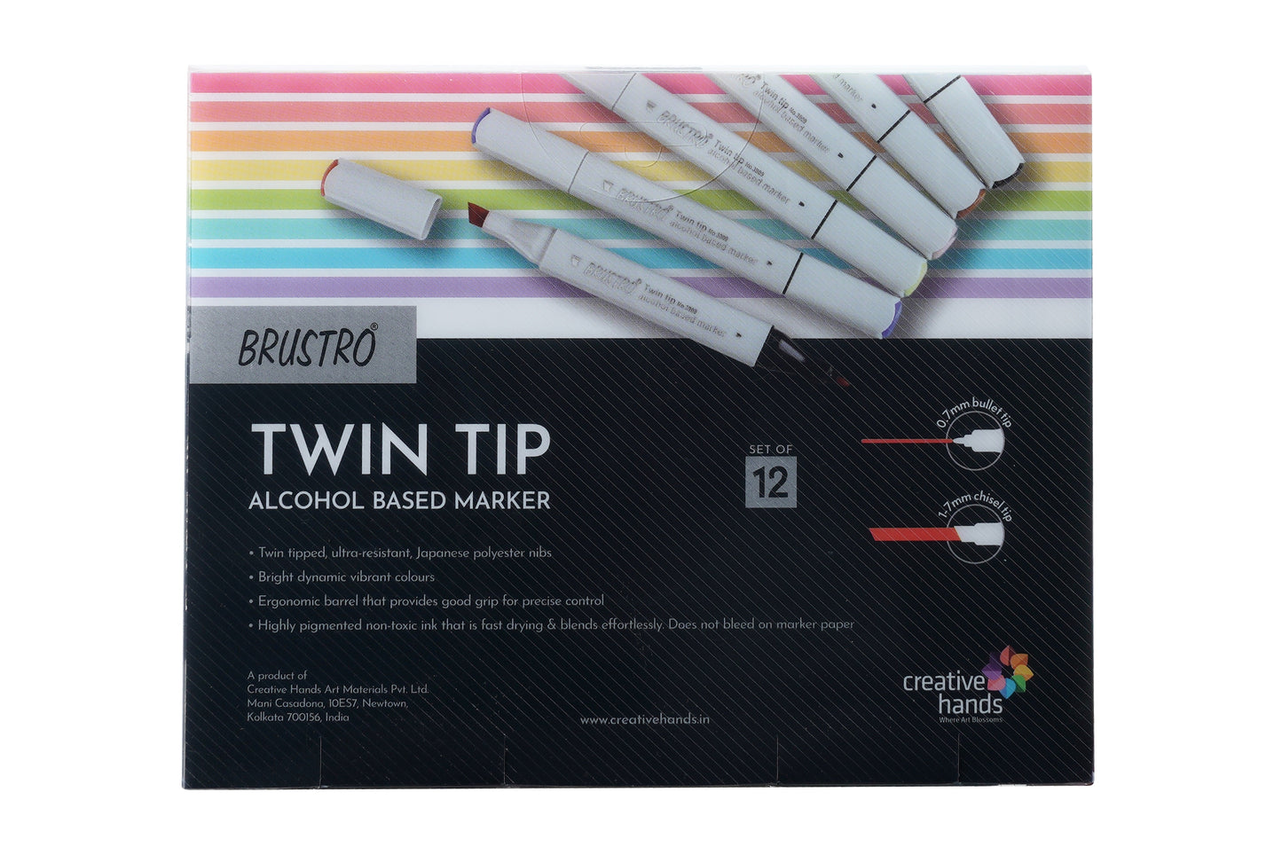 BRUSTRO Twin Tip Alcohol Based Marker Set of 12 - Cool Greys in Crossline PP See Through Box