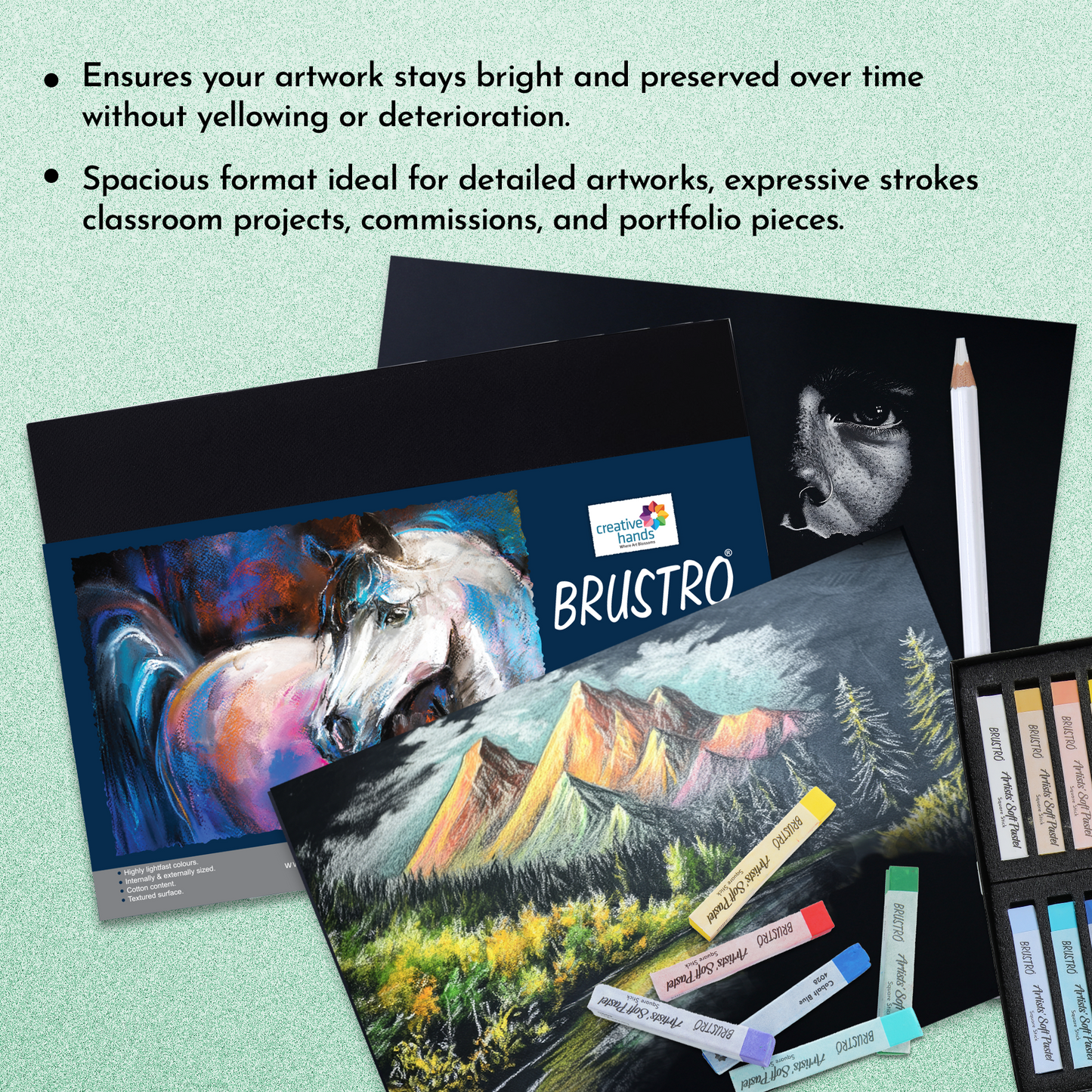 Brustro Artists Pastel Paper 160 GSM A3 Nero (Pack of 12 Black Sheets)