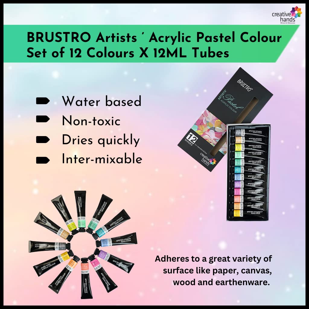 BRUSTRO Artist's Acrylic Pastel Colour | Set of 12 Colors X 12ml Tubes | Ideal for Paper, Canvas, Shading, Portrait, Coloring, Inter-mixable, Perfect for Artists and Crafters