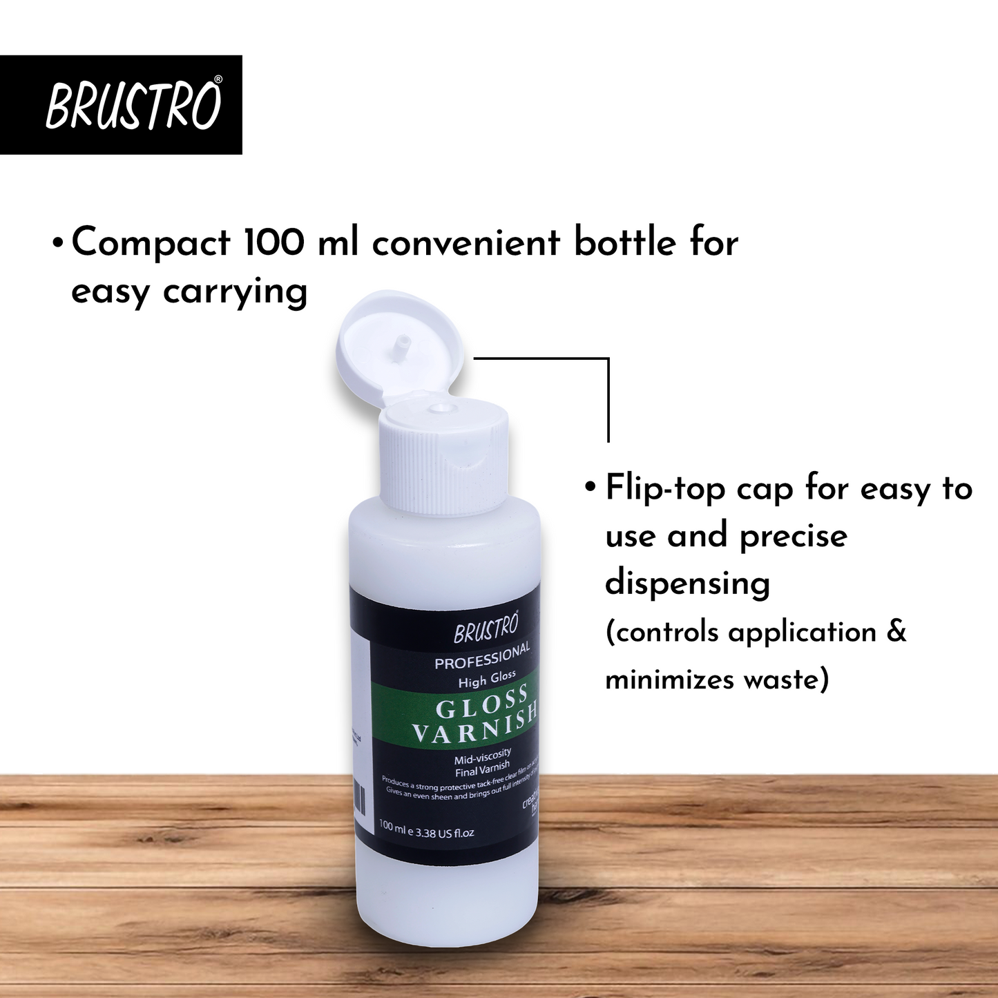 Brustro Professional High Gloss Varnish 100 Ml | Ideal for Coating on Acrylic Painting,Watercolours,Oil Paints,Non-Yellowing,Non Toxic,Transparent,Canvas,Paper, Artwork Protection.