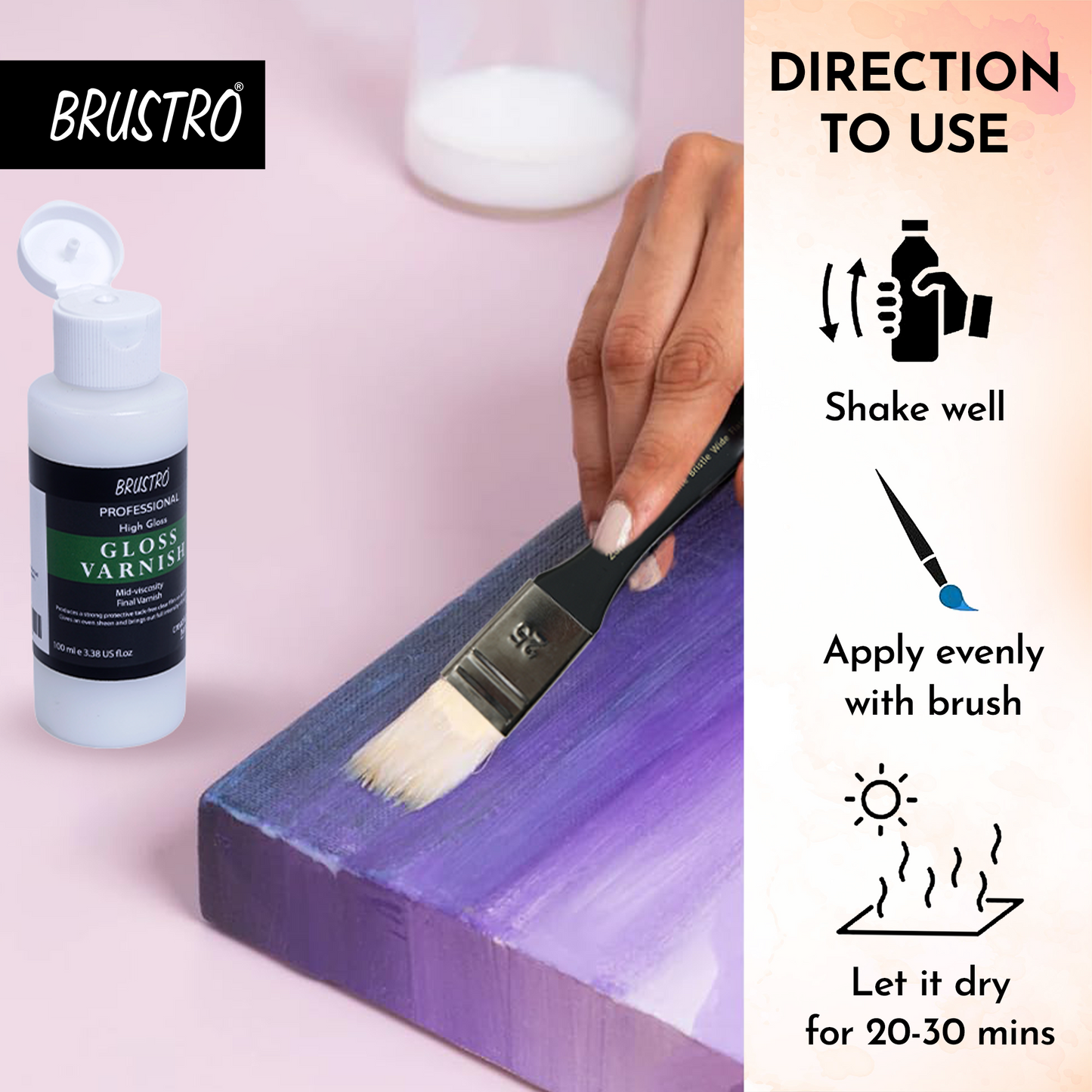 Brustro Professional High Gloss Varnish 100 Ml | Ideal for Coating on Acrylic Painting,Watercolours,Oil Paints,Non-Yellowing,Non Toxic,Transparent,Canvas,Paper, Artwork Protection.
