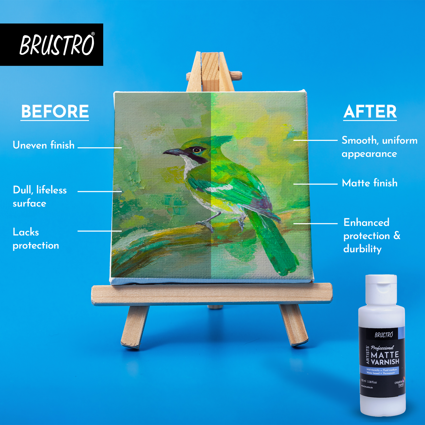 Brustro Artists Professional Liquid Matte Varnish 100 ml | Ideal for Coating on Acrylic Painting,Watercolours,Oil Paints,Non-Yellowing,Non Toxic,Transparent,Canvas,Paper, Artwork Protection