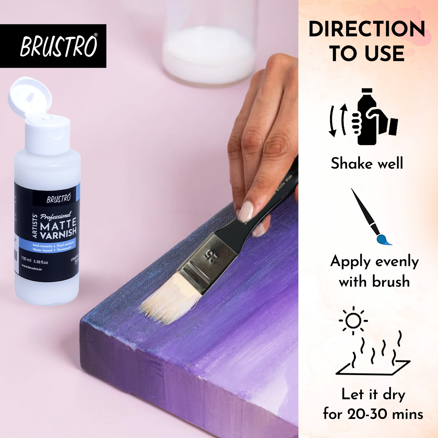Brustro Artists Professional Liquid Matte Varnish 100 ml | Ideal for Coating on Acrylic Painting,Watercolours,Oil Paints,Non-Yellowing,Non Toxic,Transparent,Canvas,Paper, Artwork Protection
