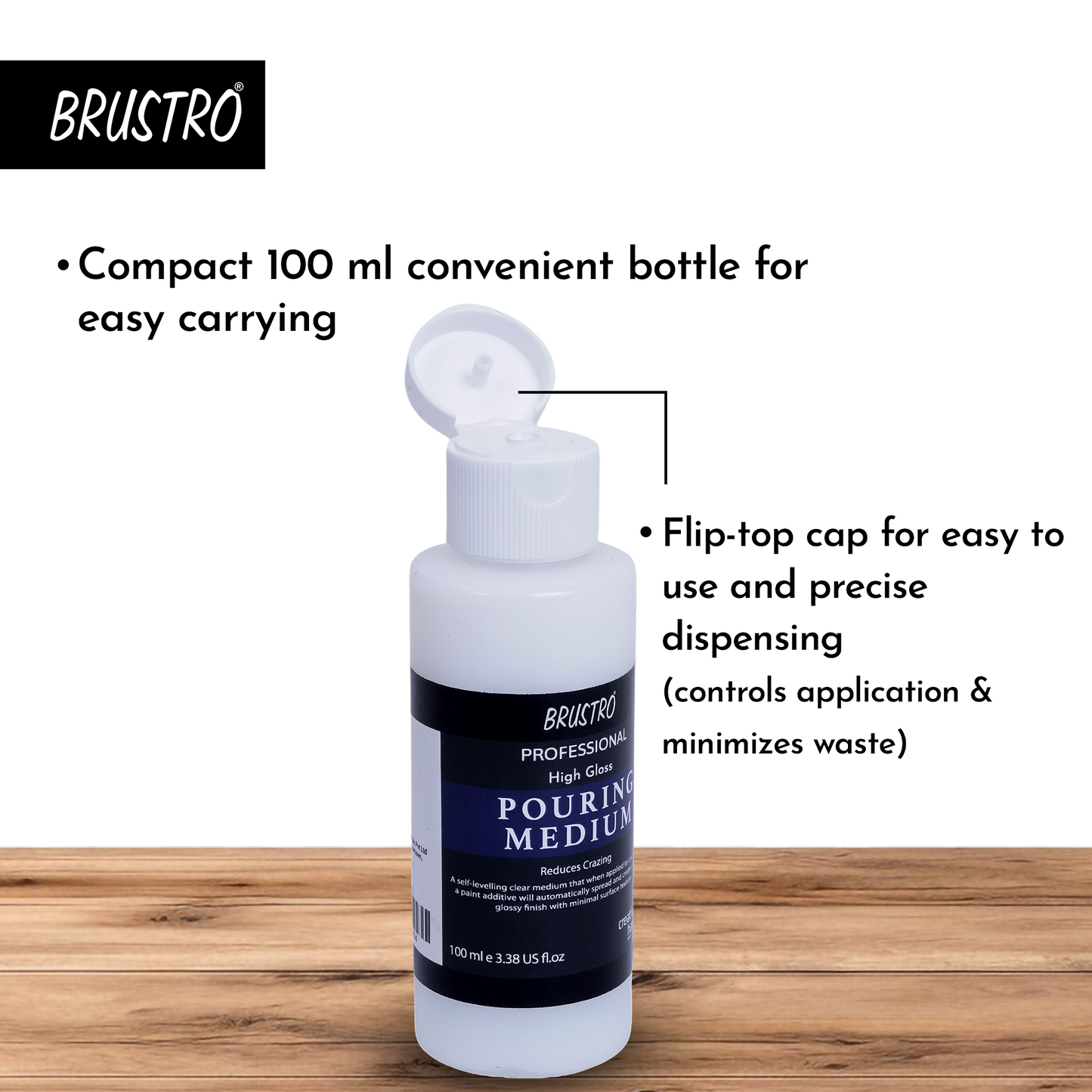 BRUSTRO Pouring Medium 100 ML (for Fluid Art) | Ideal for Canvas, Paper,Glossy Finish,Flexible,Non-Yellowing