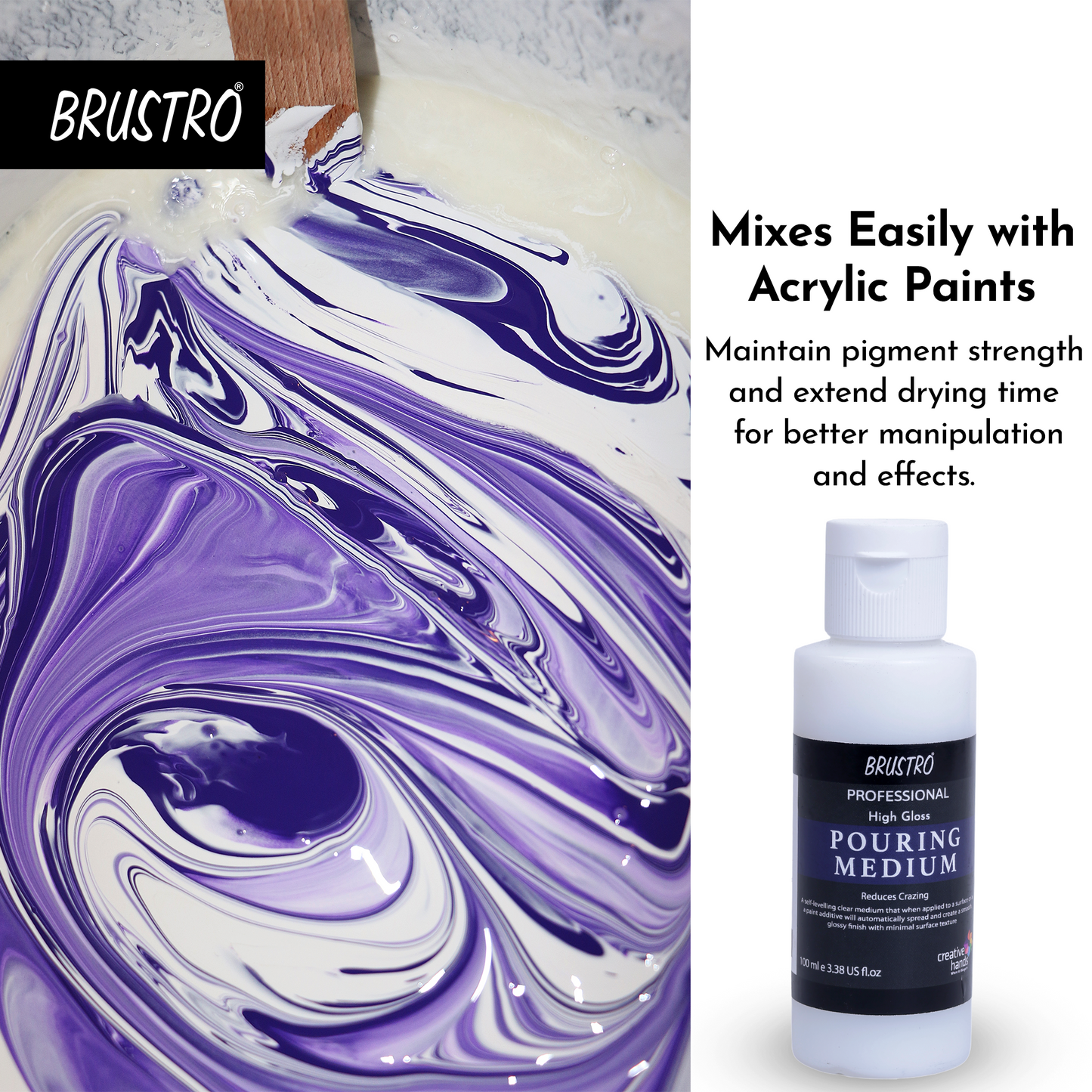 BRUSTRO Pouring Medium 100 ML (for Fluid Art) | Ideal for Canvas, Paper,Glossy Finish,Flexible,Non-Yellowing