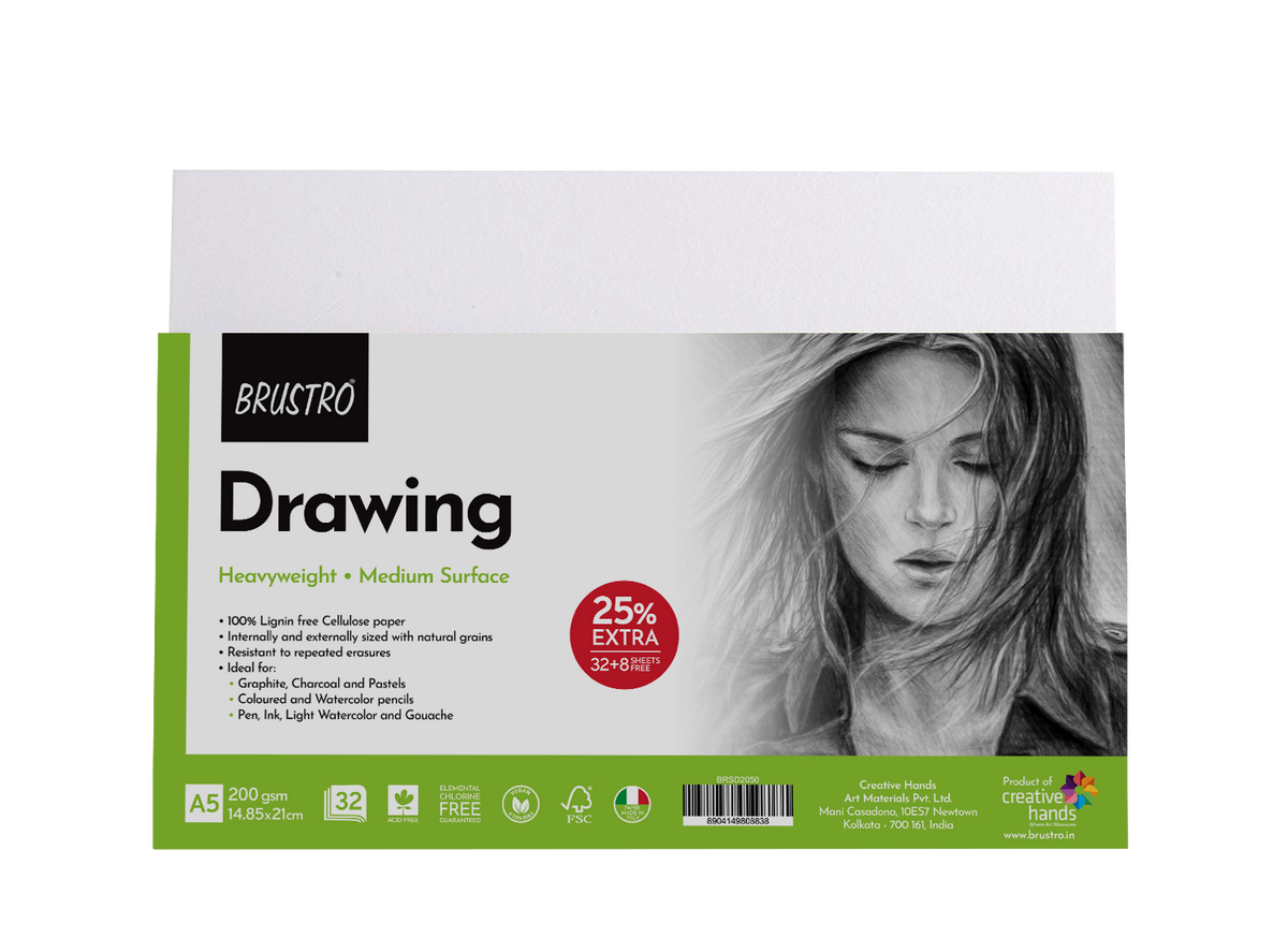 Brustro Sketching & Drawing Papers 200 GSM A5 , 32 + 8 Free Sheets (Pack of 2)