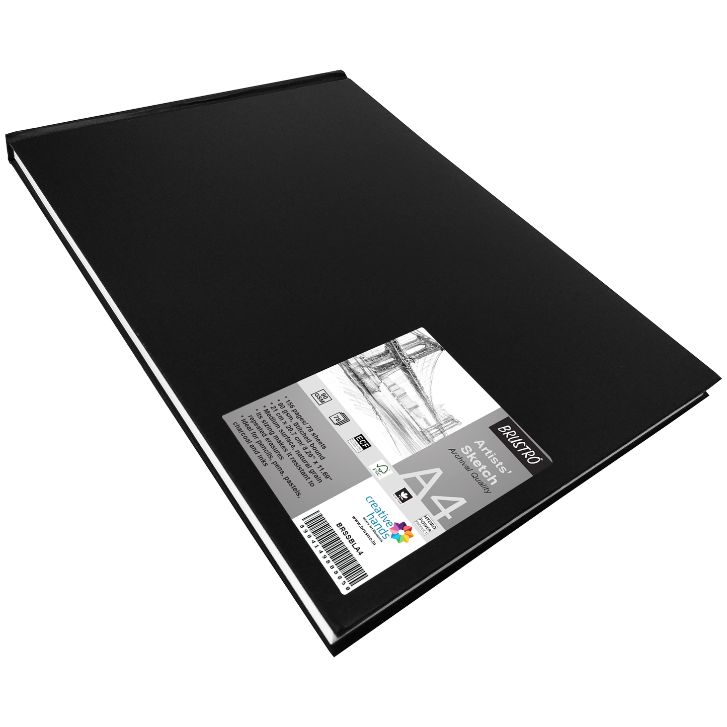 BRUSTRO Artists Sketch Book Stitched Bound A4 Size, Landscape, 156 Pages, 90 GSM (Acid Free Ivory Papers,Medium Surface,Natural Grain)|Ideal for Sketching,Shading,Drawing with Pencil,Charcoal,Graphite