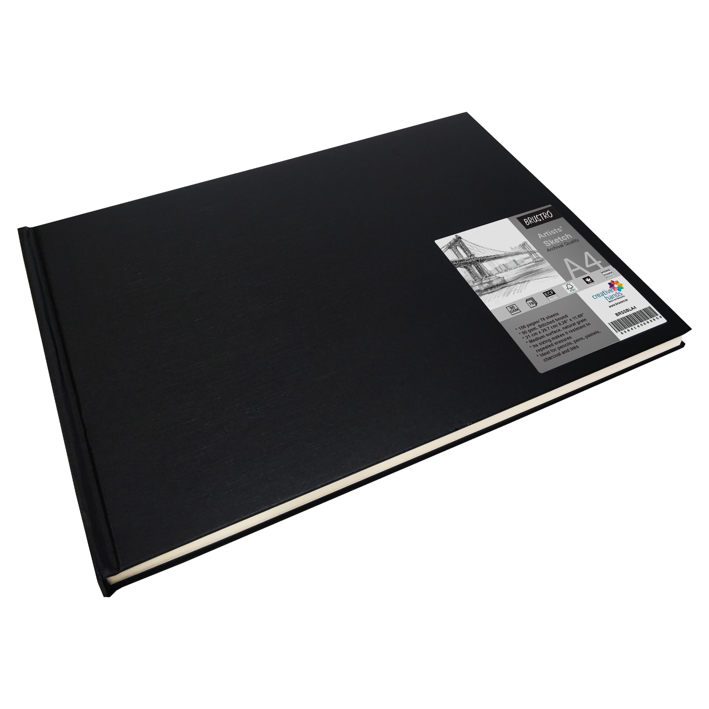 BRUSTRO Artists Sketch Book Stitched Bound A4 Size, Landscape, 156 Pages, 90 GSM (Acid Free Ivory Papers,Medium Surface,Natural Grain)|Ideal for Sketching,Shading,Drawing with Pencil,Charcoal,Graphite