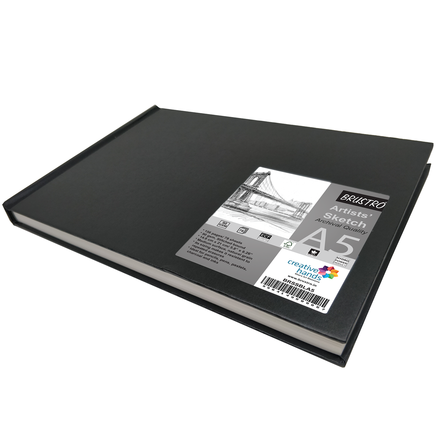 BRUSTRO Artists Sketch Book Stitched Bound A5 Size, Landscape, 156 Pages, 90 GSM (Acid Free Ivory Papers,Medium Surface,Natural Grain)|Ideal for Sketching,Shading,Drawing with Pencil,Charcoal,Graphite