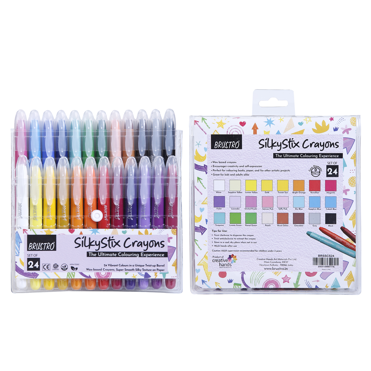 BRUSTRO SilkyStix Crayons - Set of 24 Crayon Set | Vibrant & Playful Colors, Eco-Friendly, Ideal for Blendable Painting,Graffiti,Coloring, Doodling, Safe for Students, Professional, Kids