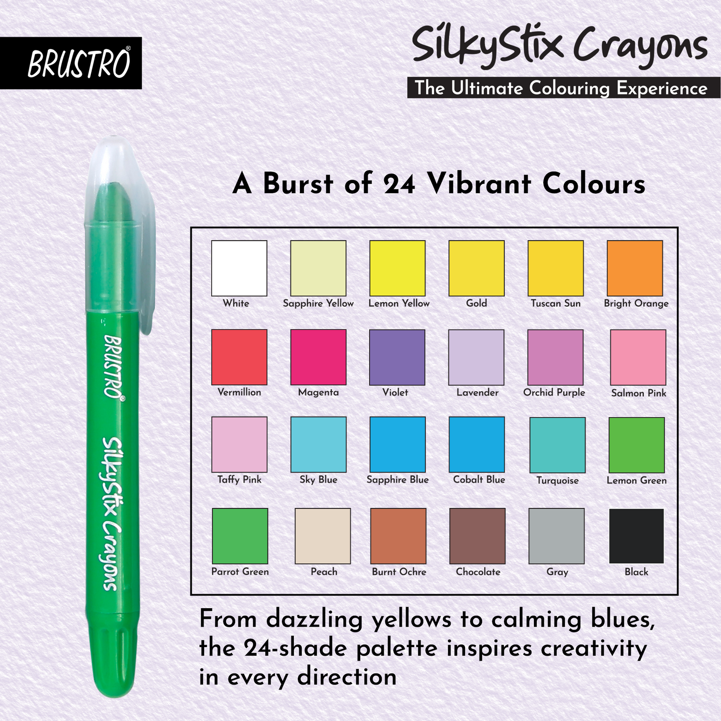 BRUSTRO SilkyStix Crayons - Set of 24 Crayon Set | Vibrant & Playful Colors, Eco-Friendly, Ideal for Blendable Painting,Graffiti,Coloring, Doodling, Safe for Students, Professional, Kids