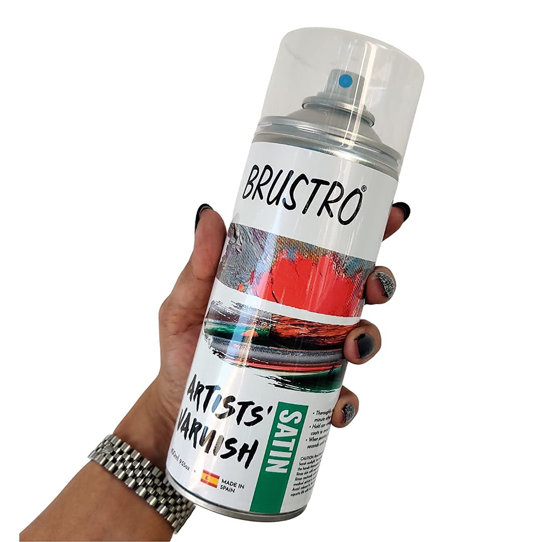 Brustro Artist's Picture Varnish Spray Can|400ml|Satin Finish|Perfect Coating on Acrylic Painting,Watercolours,Oil Paints,Non-yellowing,Non Toxic,Transparent,Canvas,Paper, Artwork Protection.