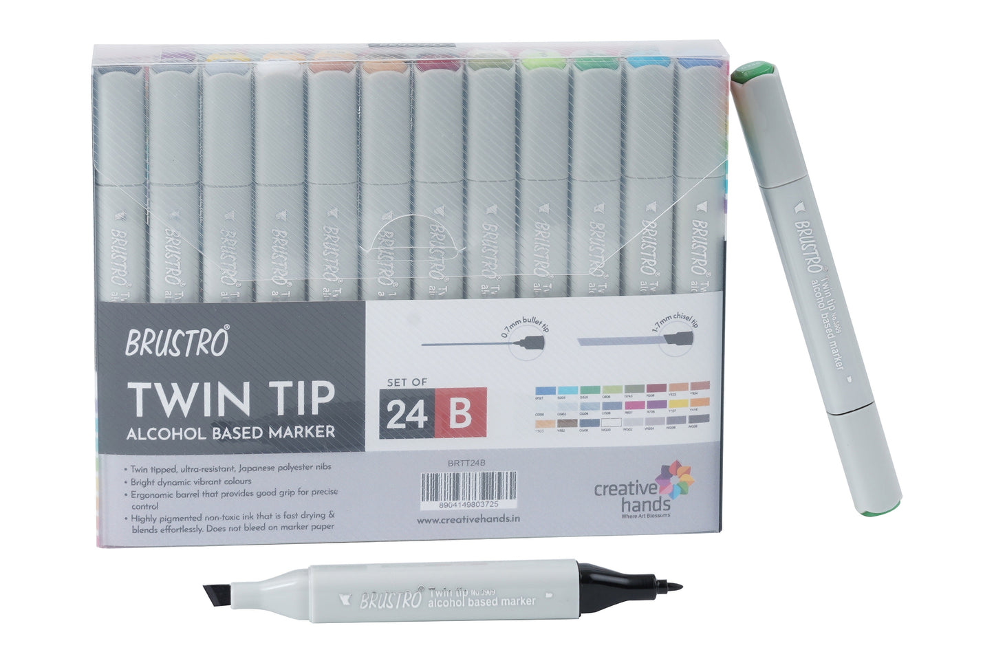 Brustro Twin Tip Alcohol Based B Marker Set with Elegant Marker Wallet (Pack of 24)