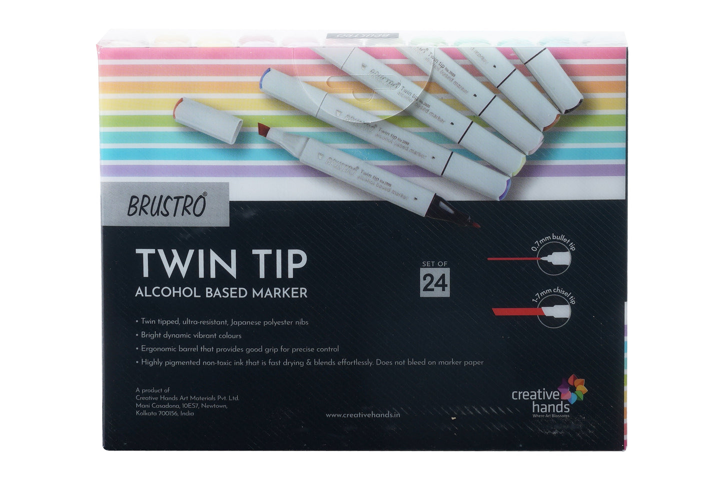 Brustro Twin Tip Alcohol Based B Marker Set with Elegant Marker Wallet (Pack of 24)