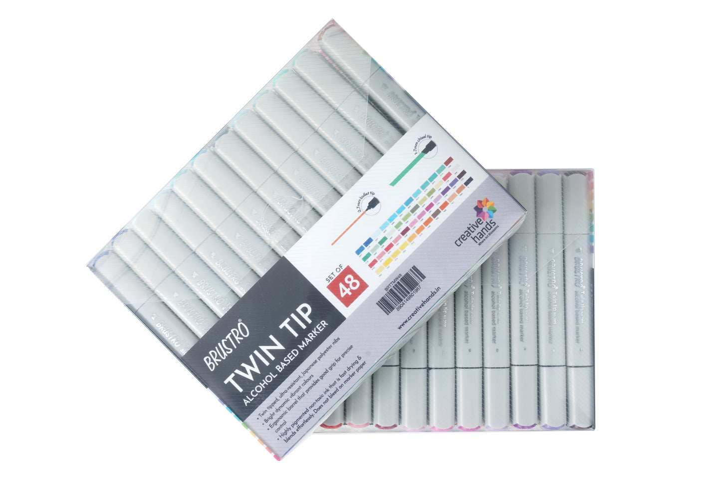 BRUSTRO Twin Tip Alcohol Based Marker Set of - 48 in Crossline PP See Through Box