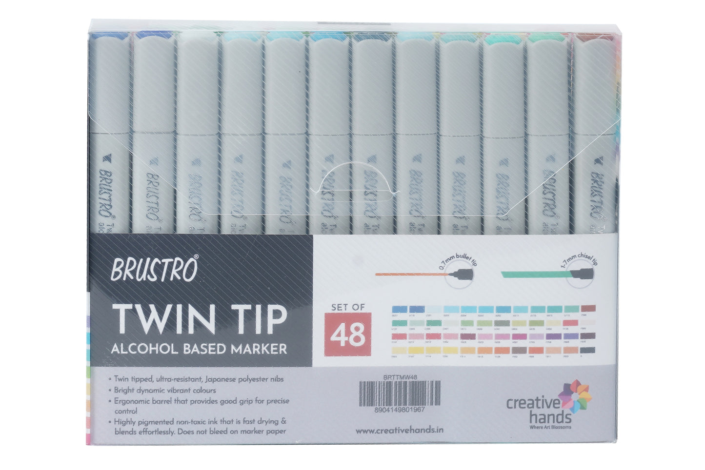 BRUSTRO Twin Tip Alcohol Based Marker Set of - 48 in Crossline PP See Through Box
