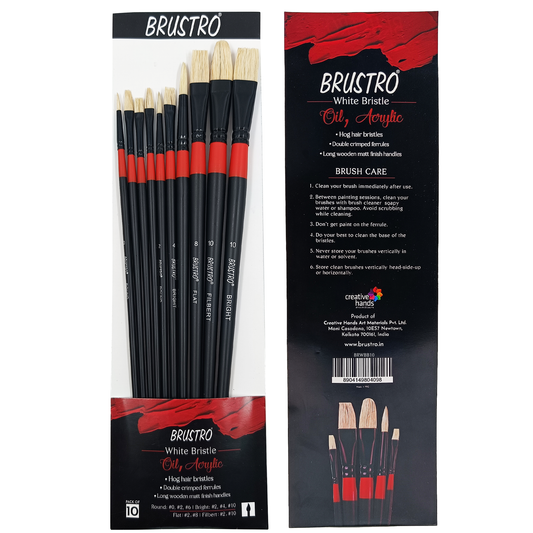 BRUSTRO Artists White Bristle Set of 10 Brushes for Oil and Acrylic