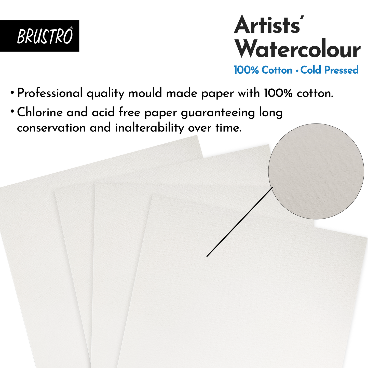 Brustro Artists' Watercolour 100% Cotton 300gsm Cold Pressed Pad, 12 Sheets, Size- A3