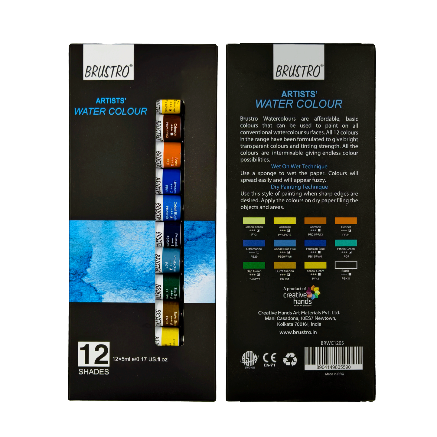 BRUSTRO Artist's Watercolour Paint | Set of 12 Colours X 5ML Tubes | Ideal for Landscape, Portrait, Paper, Painting, Artist, Professional watercolor, Transparent Colors, Painting Dry & Wet, Fine Art