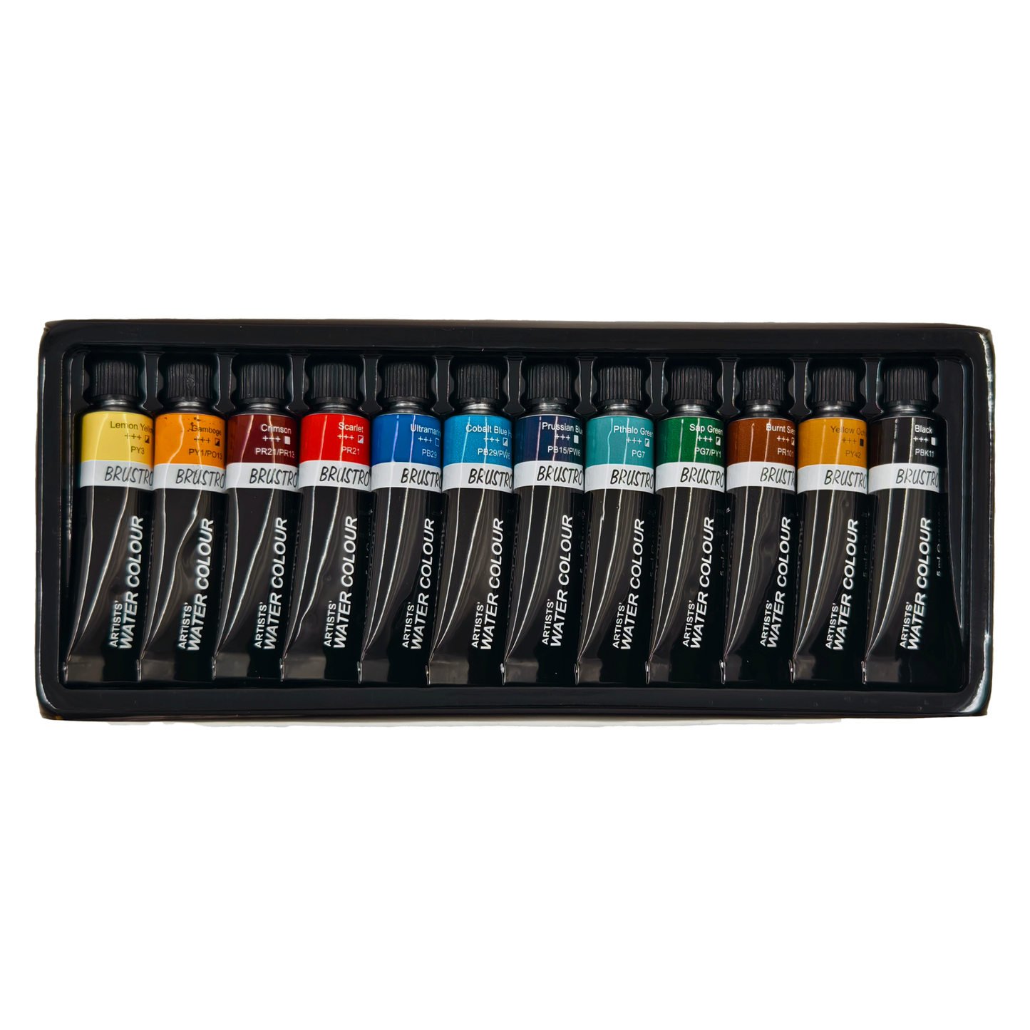 BRUSTRO Artist's Watercolour Paint | Set of 12 Colours X 5ML Tubes | Ideal for Landscape, Portrait, Paper, Painting, Artist, Professional watercolor, Transparent Colors, Painting Dry & Wet, Fine Art