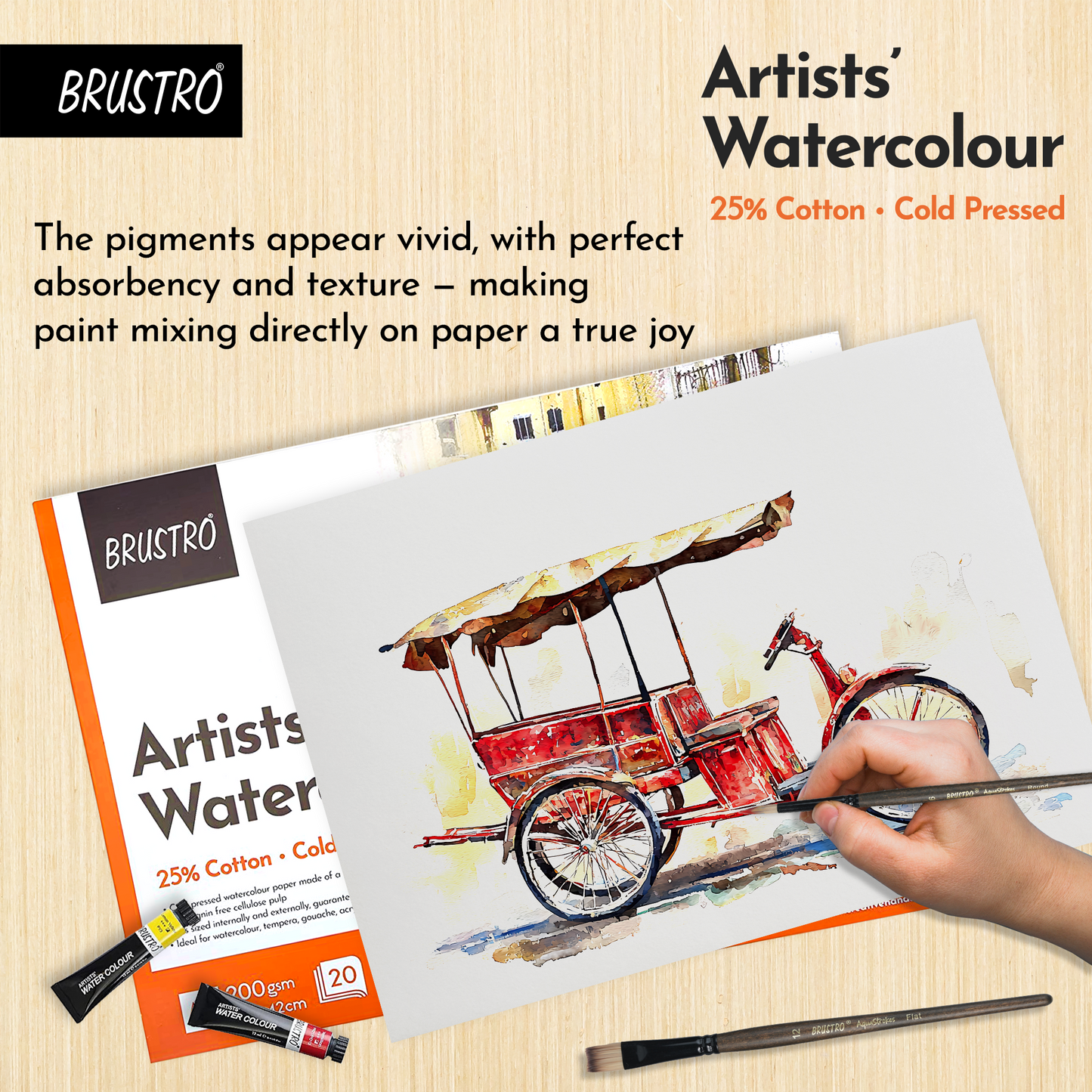 BRUSTRO Artist 25% Cotton Watercolour Pad Cold Pressed 200 GSM A4 Pad 20 Sheets