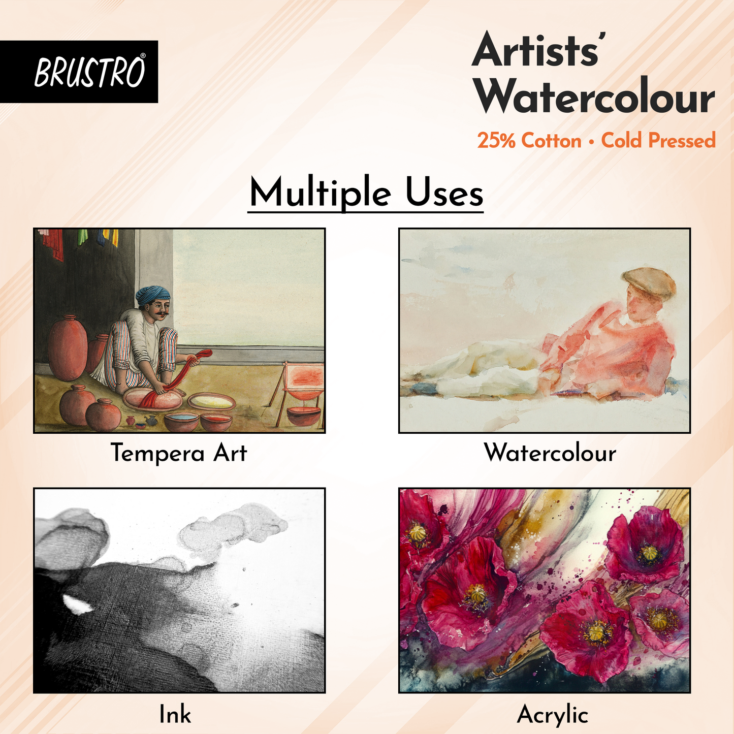BRUSTRO Artist 25% Cotton Watercolour Pad Cold Pressed 200 GSM A4 Pad 20 Sheets