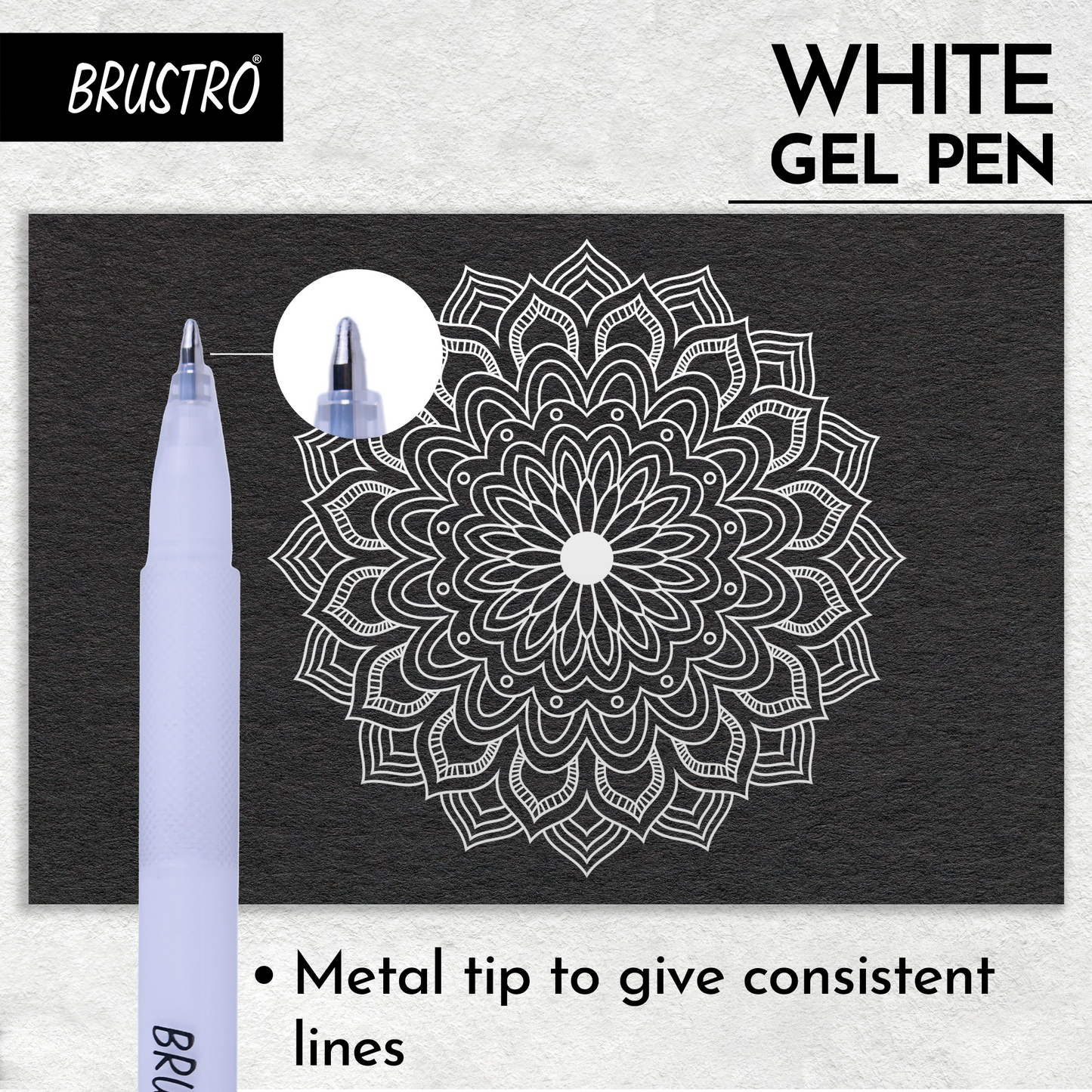 BRUSTRO White Gel Pen Pack of 12. (1MM tip) | Ideal for Students and Adults, Drawing, Mandala Arts, Students, Office Use, Writing, Pen Set