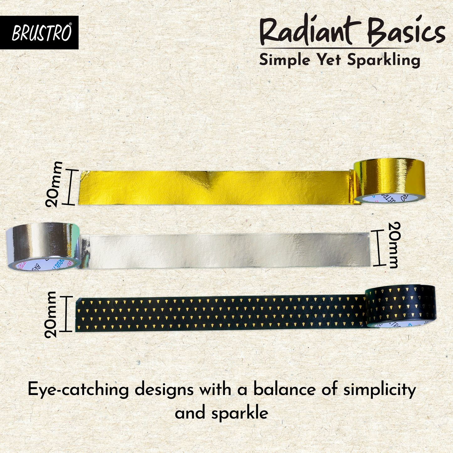 Brustro Radiant Basics Washi Tape – Simple Yet Sparkling (Set of 3)