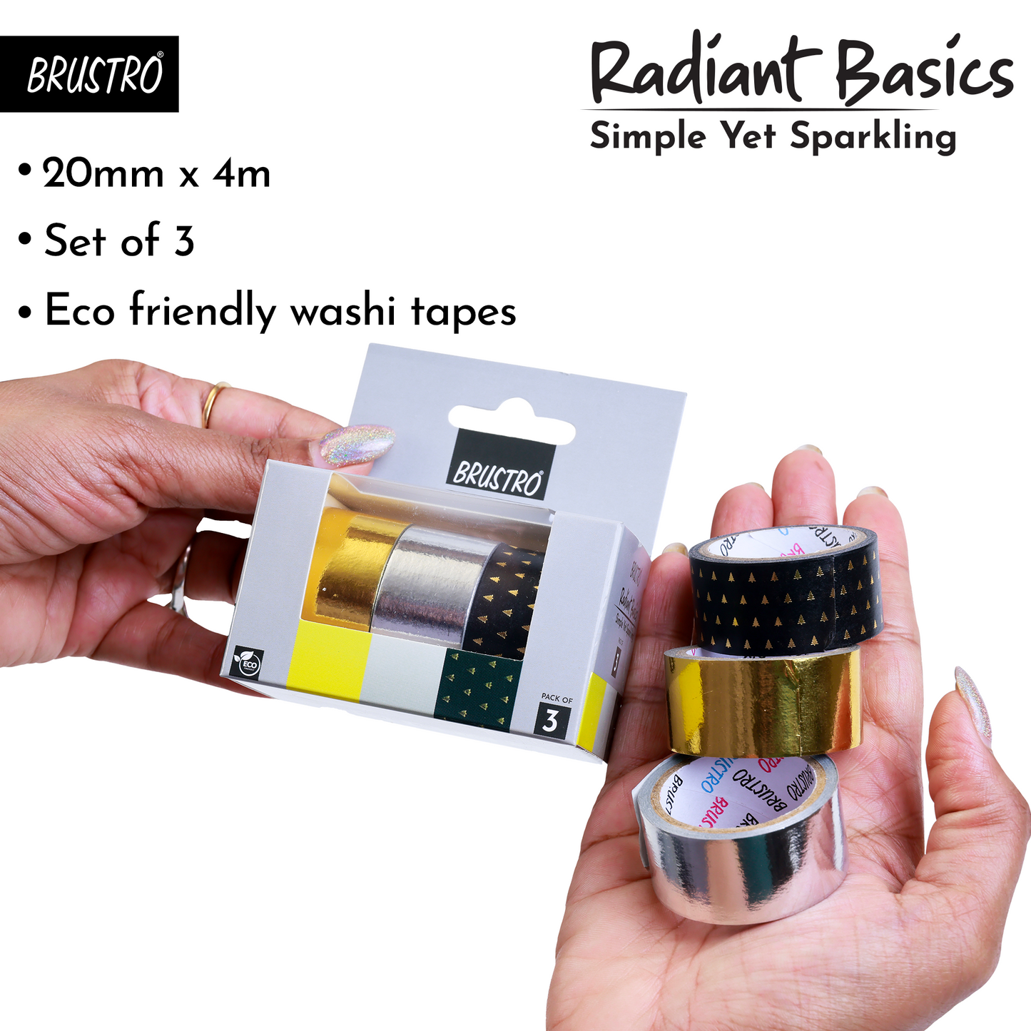 Brustro Radiant Basics Washi Tape – Simple Yet Sparkling (Set of 3)