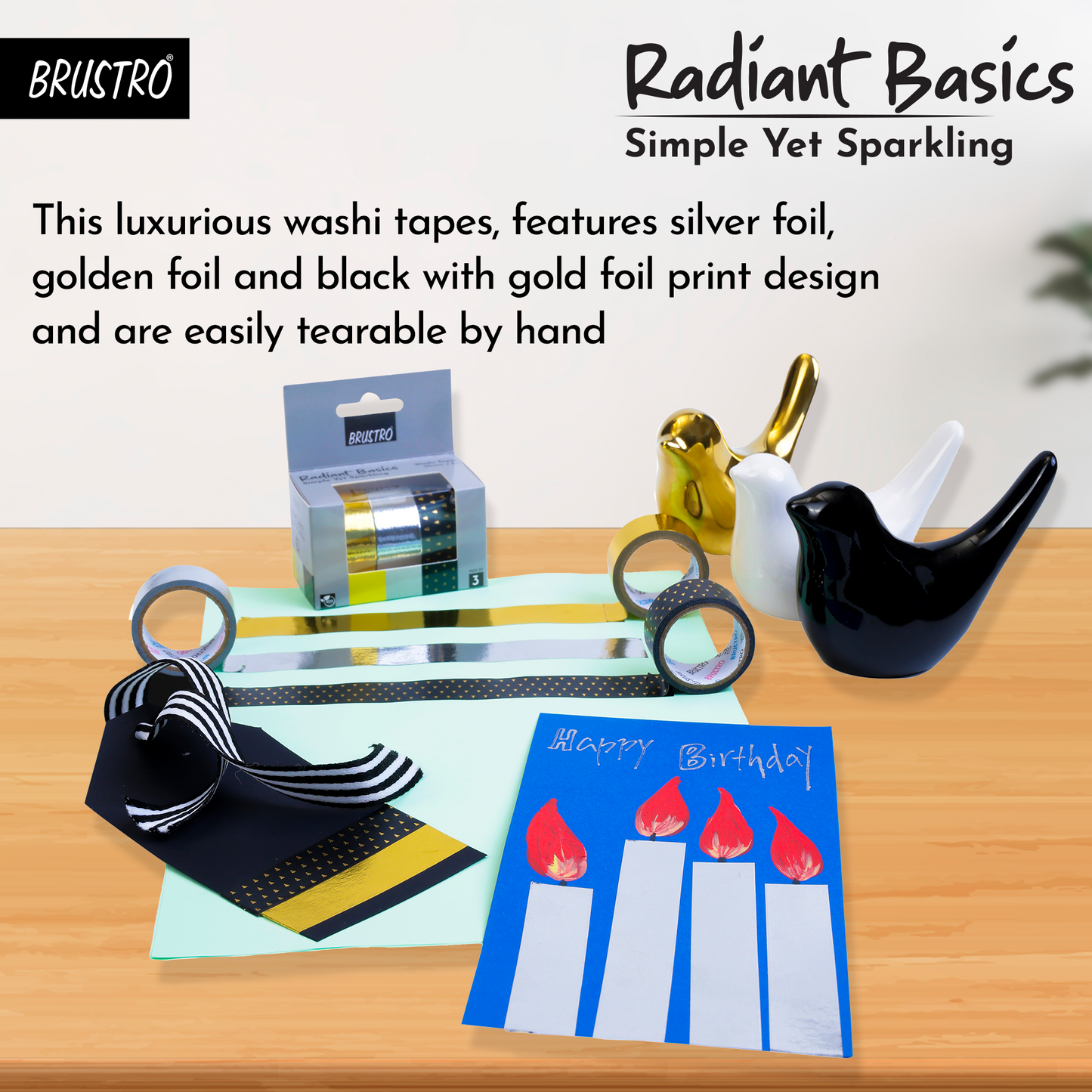 Brustro Radiant Basics Washi Tape – Simple Yet Sparkling (Set of 3)