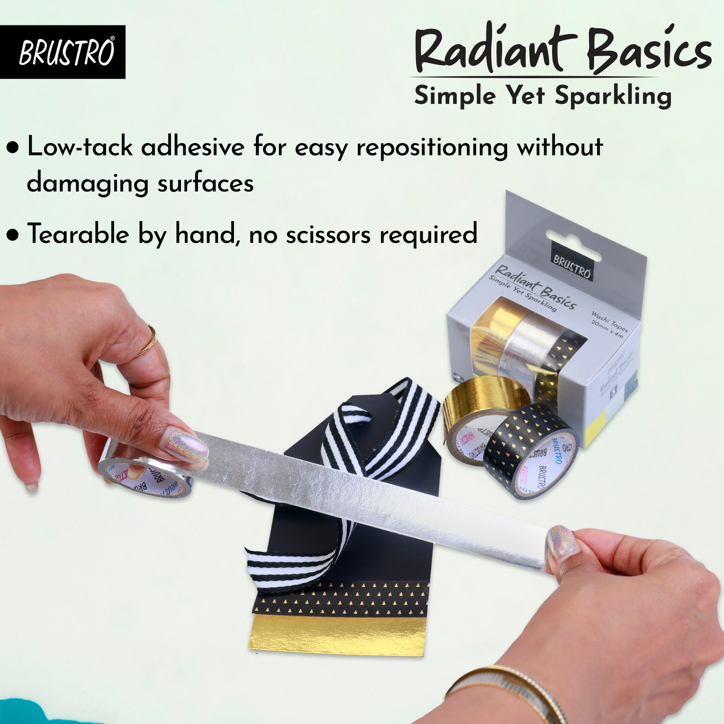 Brustro Radiant Basics Washi Tape – Simple Yet Sparkling (Set of 3)