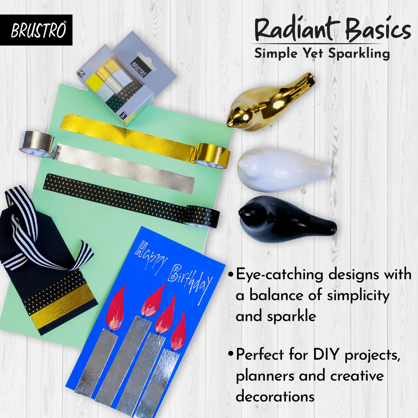 Brustro Radiant Basics Washi Tape – Simple Yet Sparkling (Set of 3)