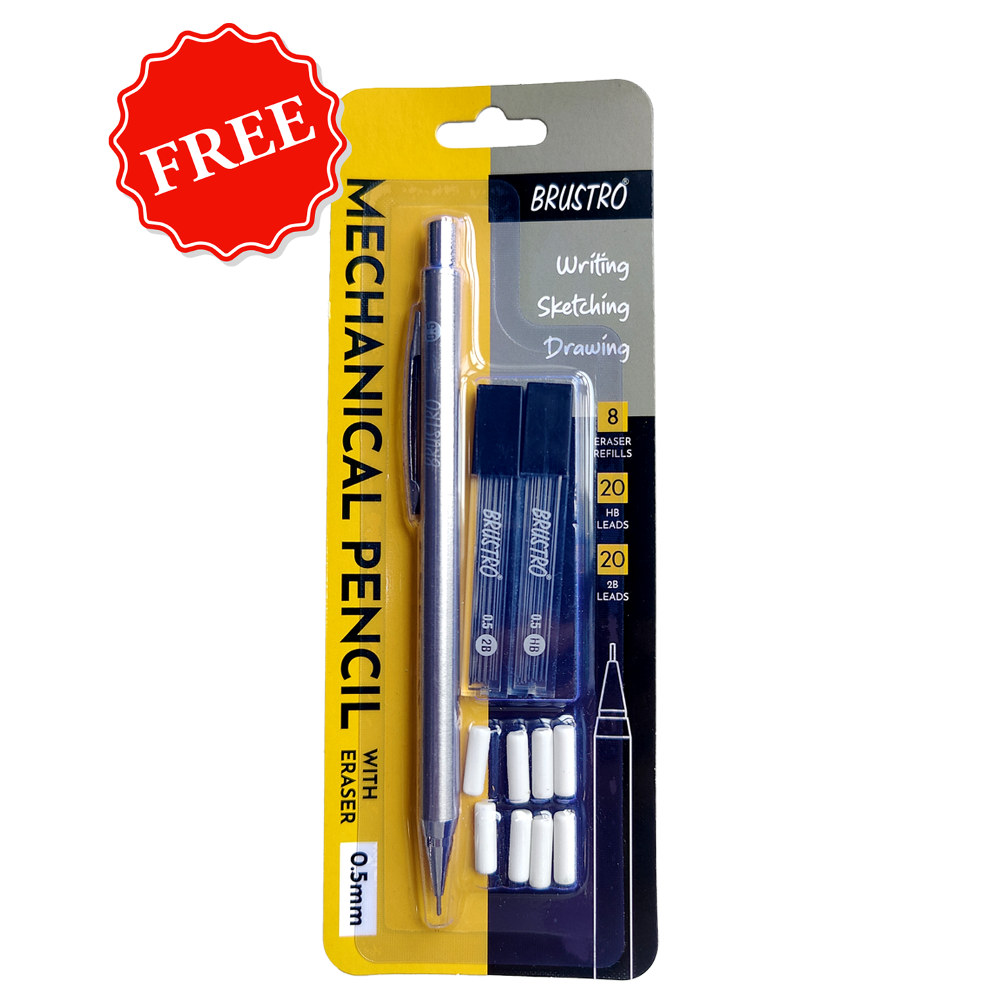 BRUSTRO Notes A5 Size,1 Subject Ruled Notebooks (Set of 5) with Free BRUSTRO Mechanical Pencil 0.5mm and AeroFlow Liquid Ink Rollerball Pens 0.5 Micro Tip (Worth Rs. 348)