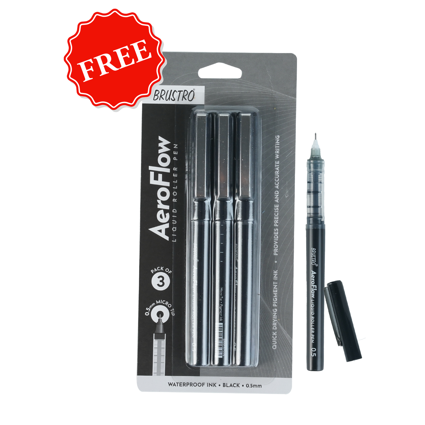 BRUSTRO Notes A5 Size,1 Subject Ruled Notebooks (Set of 5) with Free BRUSTRO Mechanical Pencil 0.5mm and AeroFlow Liquid Ink Rollerball Pens 0.5 Micro Tip (Worth Rs. 348)