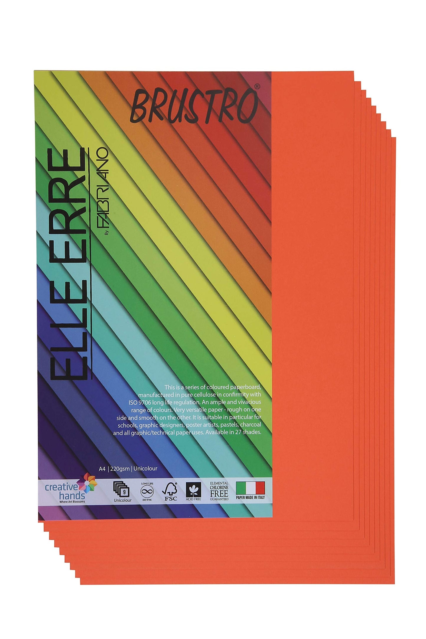 Fabriano Elle Erre A4, 220 GSM (9 Sheets)Aragosta(Reddish-Orange)Ideal for schools,graphic designers,poster artists with pastel,charcoal,calligraphy,pen