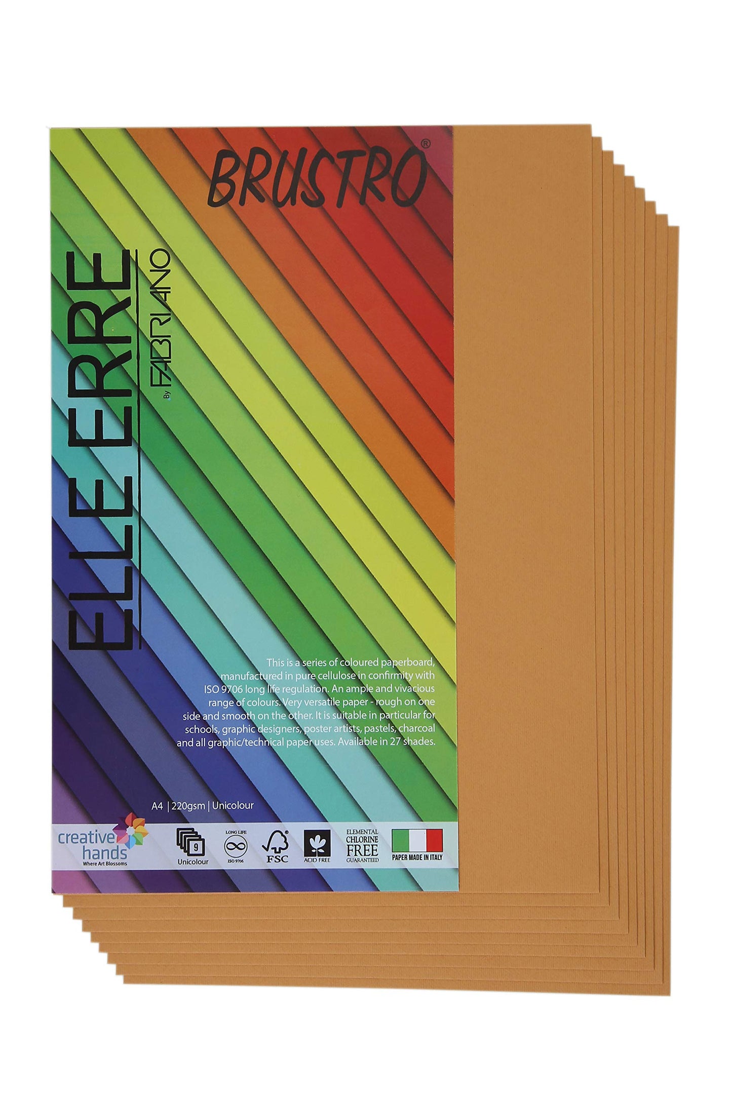 Fabriano Elle Erre A4, 220 GSM (9 Sheets)Marrone(Classic Brown)Ideal for schools,graphic designers,poster artists with pastel,charcoal,calligraphy,pen