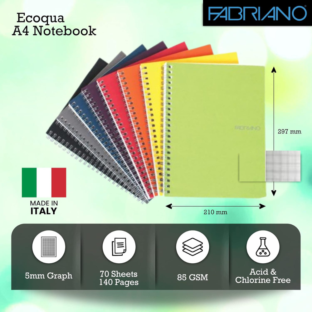 Fabriano Ecoqua A4 Spiral Bound Graph 5MM Notebook