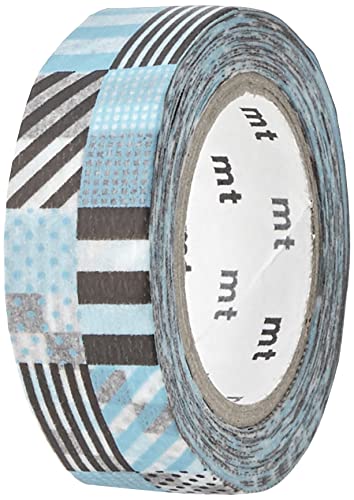 mt Washi Japanese Masking Tape Printed Designs , 15 mm x 10 mtrs Shade - Mix Blue, ( Pack Of 1 )