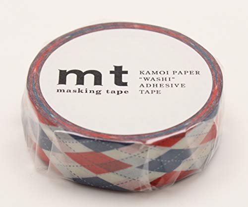 mt Washi Japanese Masking Tape Printed Designs , 15 mm x 10 mtrs Shade - Argyle Red, ( Pack Of 1 )