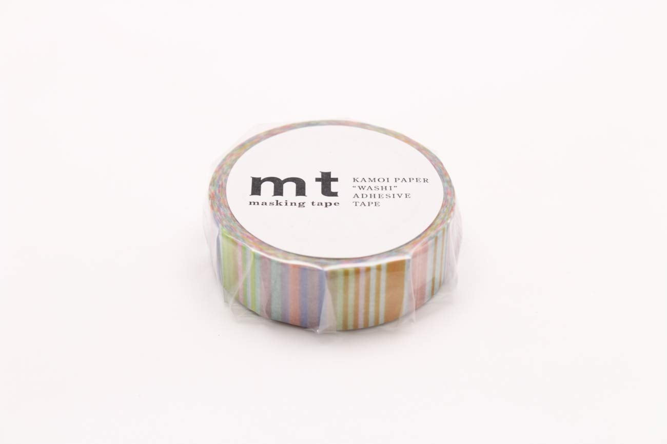 mt Washi Japanese Masking Tape Printed Designs , 15 mm x 10 mtrs Shade - Multi Border Pastel, ( Pack Of 1 )