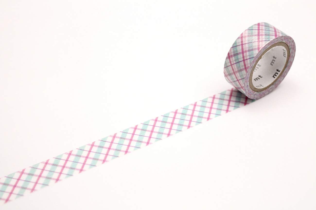 mt Washi Japanese Masking Tape Pearl Designs , 15 mm x 5 mtrs Shade - Check Purple, ( Pack Of 1 )