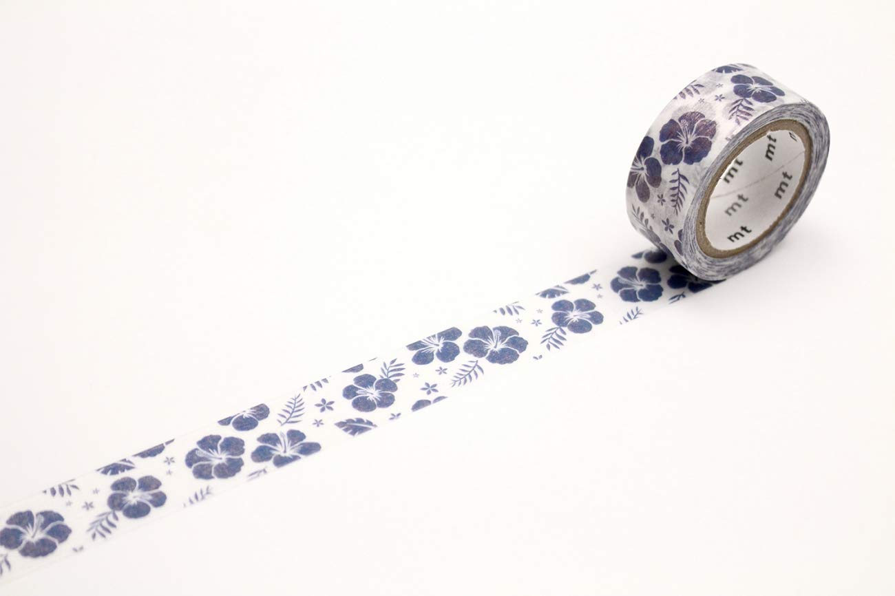 mt Washi Japanese Masking Tape Pearl Designs , 15 mm x 5 mtrs Shade - Hibiscus Navy Blue, ( Pack Of 1 )