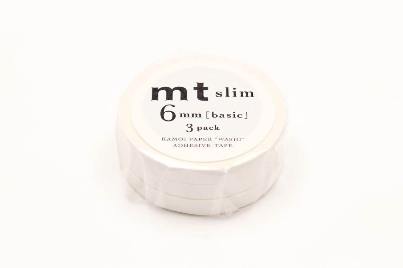 mt Washi Japanese Slim Masking Tape, 6 mm x 10 mtrs Shade - K Matte White, (Pack of 3)