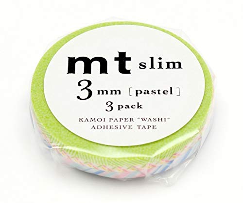 mt Washi Japanese Slim Masking Tape, Shade - Pastel, 3 mm x 10 mtrs(Pack of 3)