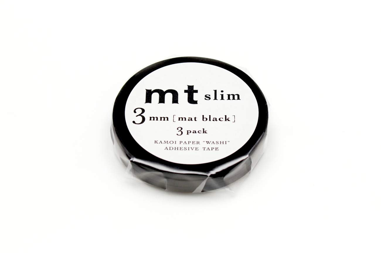 mt Washi Japanese Slim Masking Tape, Shade - Matte Black, 3 mm x 10 mtrs (Pack of 3)