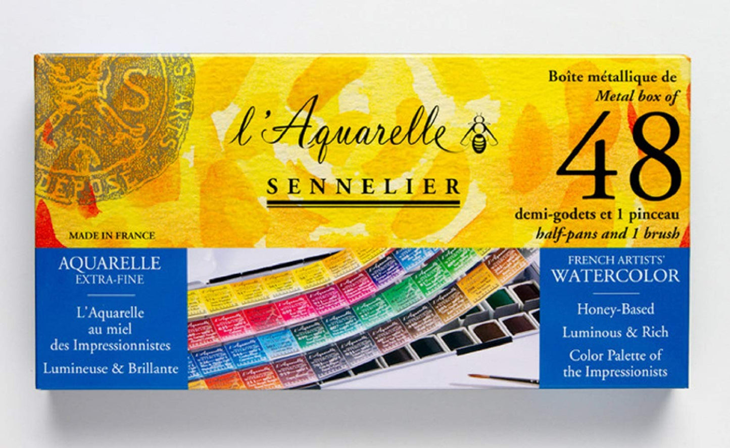 Sennelier Aquarelle French Artists' Watercolor Set - Metal Box of 48 Half Pans