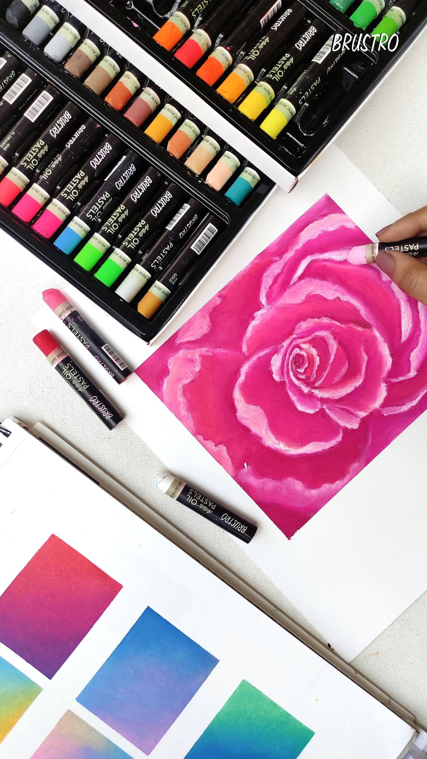 BRUSTRO Artists Oil Pastels | 48 Shades | Smooth, Multicolor, Intermixing, Bright and Intense Colours | Ideal for Students, Professionals, Non-Toxic, Safe for Childrens, School.