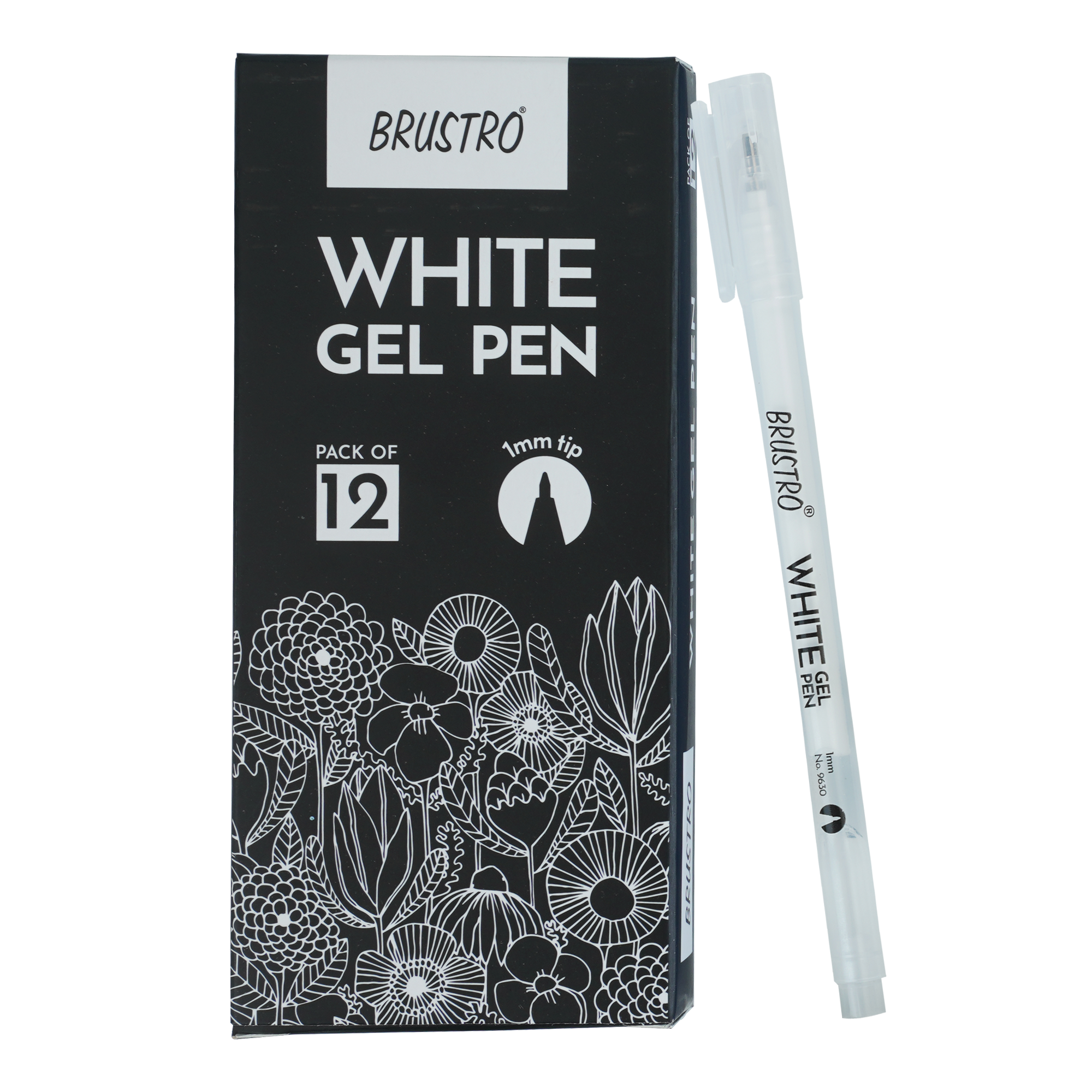 Bianyo White Gel Pen Set, Pack of 7, 1.0 mm Bold Line, White Ink, with A Zipper Pouch, Size: Medium